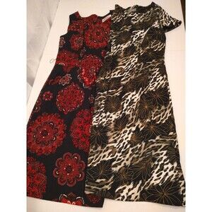 Lot of 2 Sz 10 Dresses 1 w/pockets no belt mandolin 1 animal print shift sheath